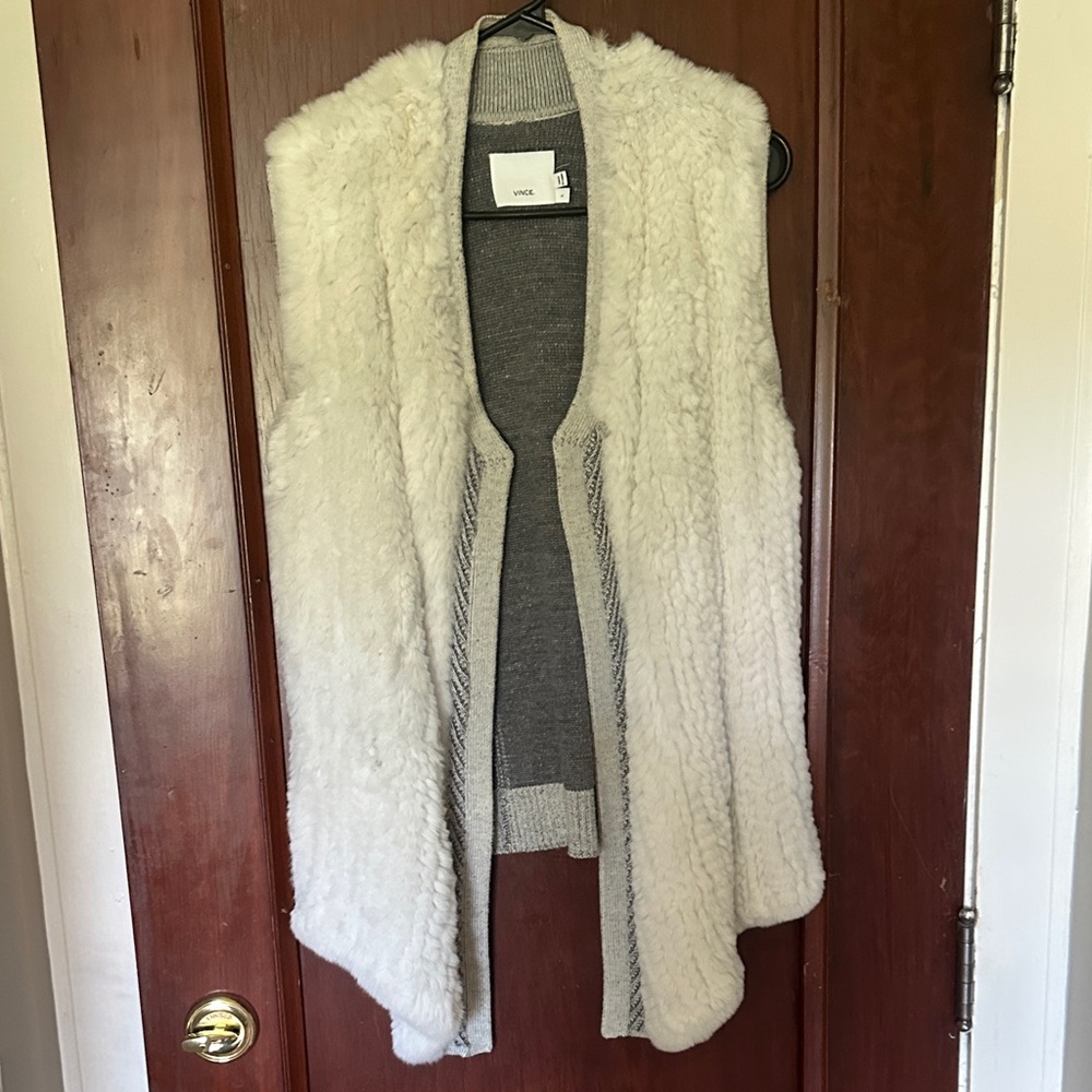 Vince Cream Faux-Fur Open Front Vest
